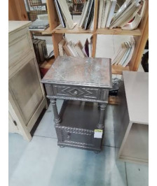 CHEVET A COLONNES BOIS PEINT TAUPE 1 TIROIR 1 PORTE DESSUS MARBRE ROUGE FIN XIXE 