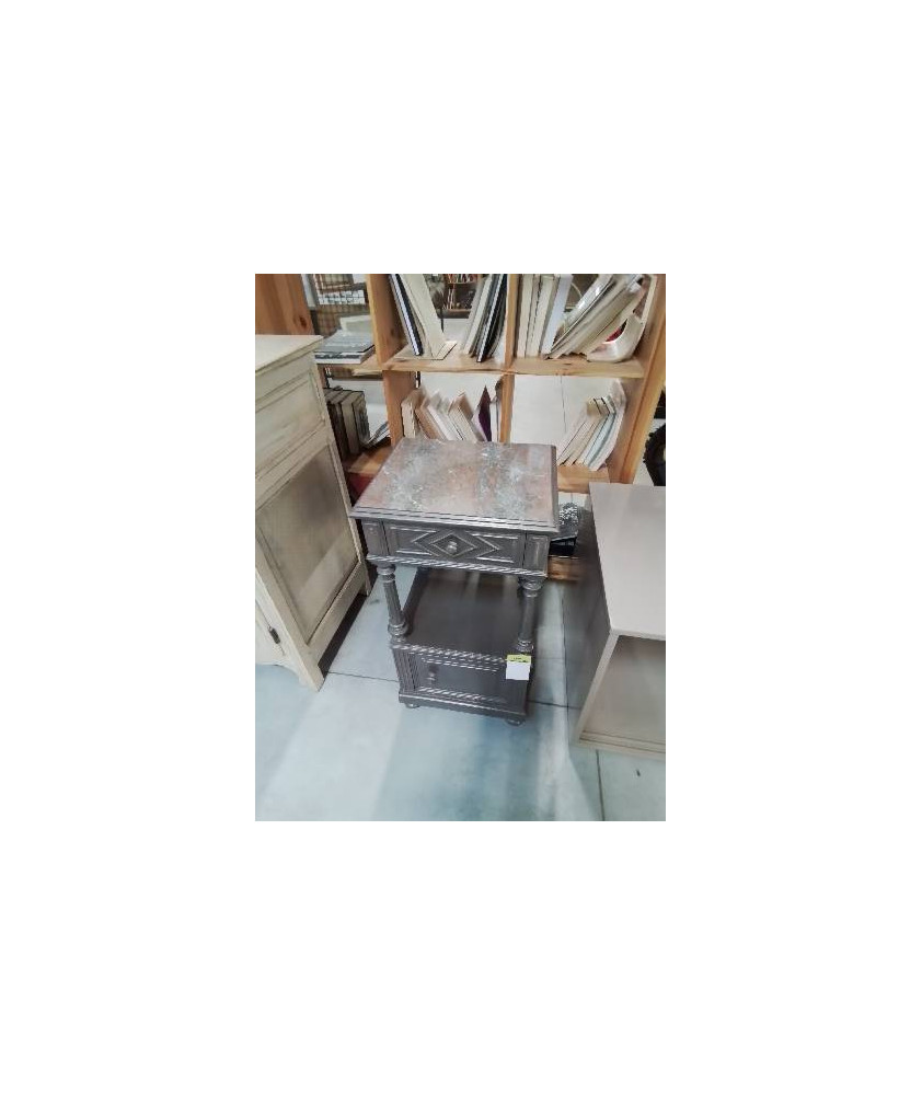 CHEVET A COLONNES BOIS PEINT TAUPE 1 TIROIR 1 PORTE DESSUS MARBRE ROUGE FIN XIXE 