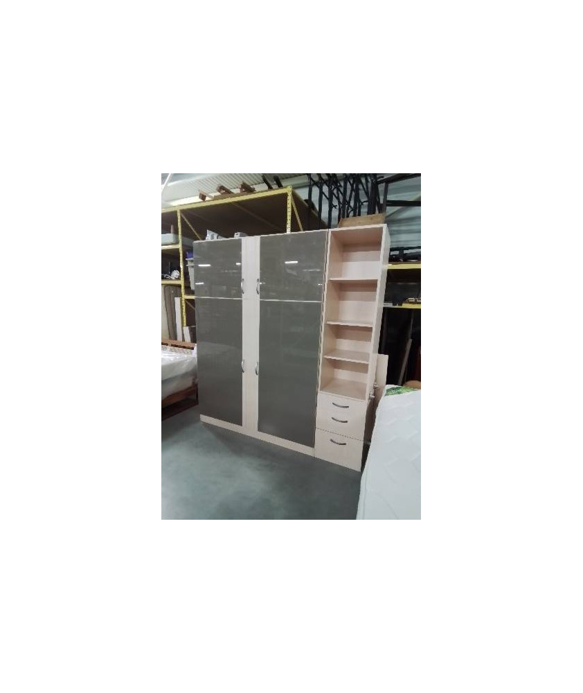 LIT ESCAMOTABLE BOIS CLAIR ET VERRE GRIS 3 TIROIRS  4 NICHES AVEC MATELAS MOUSSE 140X190CM