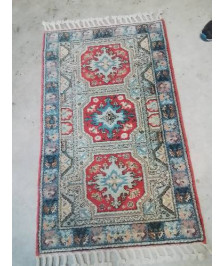 TAPIS LAINE FAIT MAIN BLEU ROUGE 127X80CM