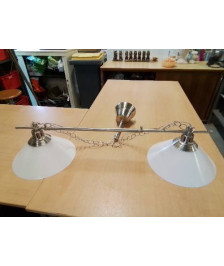 SUSPENSION RÉGLABLE 2 FEUX MÉTAL CHROMÉ ET VERRE TEINTÉ BLANC 