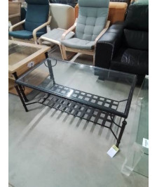 TABLE BASSE RECTANGULAIRE FER FORGÉ MARRON PLATEAU VERRE EN L\'ÉTAT