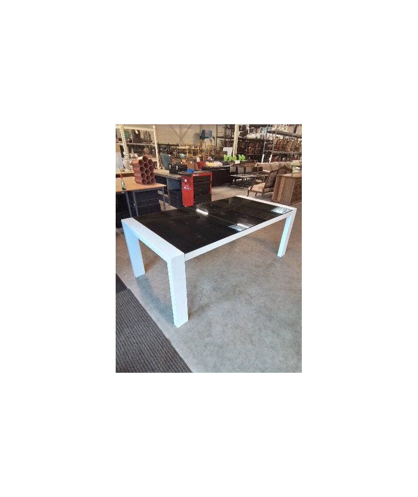 TABLE RECTANGULAIRE PIÈTEMENT BOIS BLANC PLATEAU VERRE NOIR CALLIGARIS 200X100X75CM