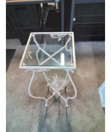 SELLETTE CARRÉE MÉTAL ECRU DESSUS PLATEAU VERRE