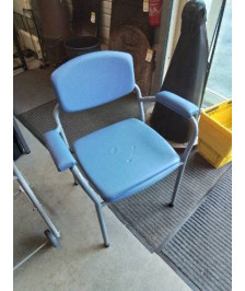 FAUTEUIL D’AISANCE MÉTAL GRIS ET PU BLEU