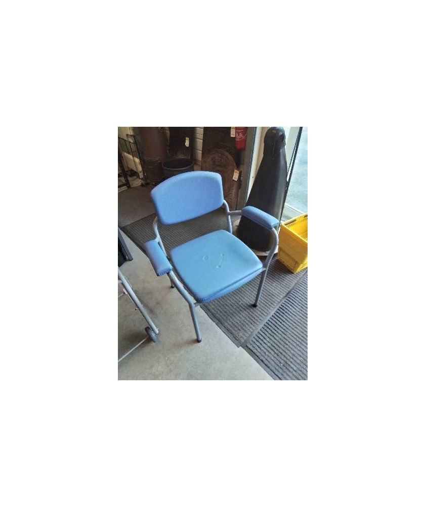 FAUTEUIL D’AISANCE MÉTAL GRIS ET PU BLEU