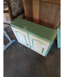 MEUBLE MURAL BOIS PEINT ECRU ET VERT 2 PORTES