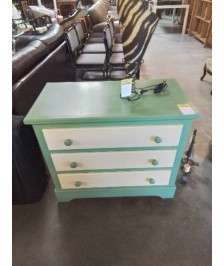 COMMODE BOIS PEINT VERT ET ECRU 3 TIROIRS 