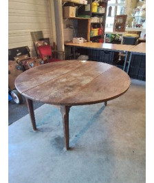 TABLE RONDE A ABATTANTS BOIS FIN XIXE 143X72CM