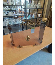 PARE FEU DE CHEMINÉE 3 VANTAUX VERRE TEINTÉ ET MÉTAL DORÉ A LA FLEUR DE LYS