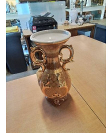 VASE CÉRAMIQUE ORANGÉ DORÉ 2 ANSES