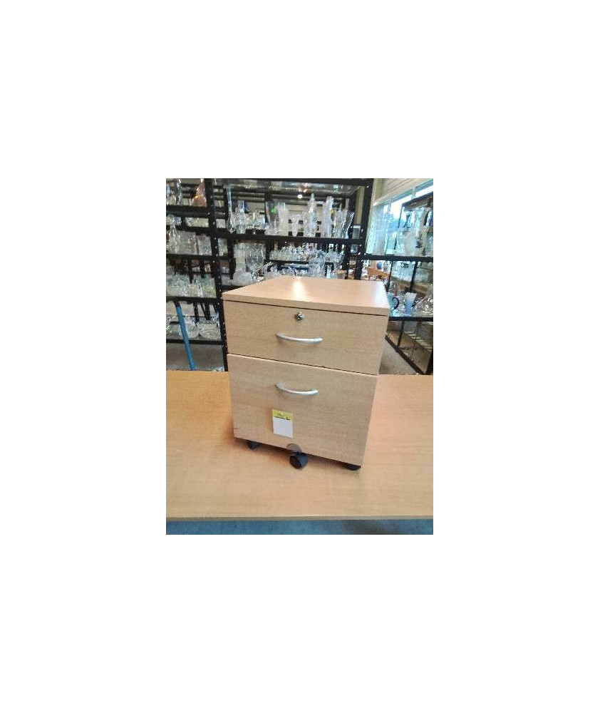 CLASSEUR DE BUREAU A ROULETTES BOIS CLAIR 2 TIROIRS 