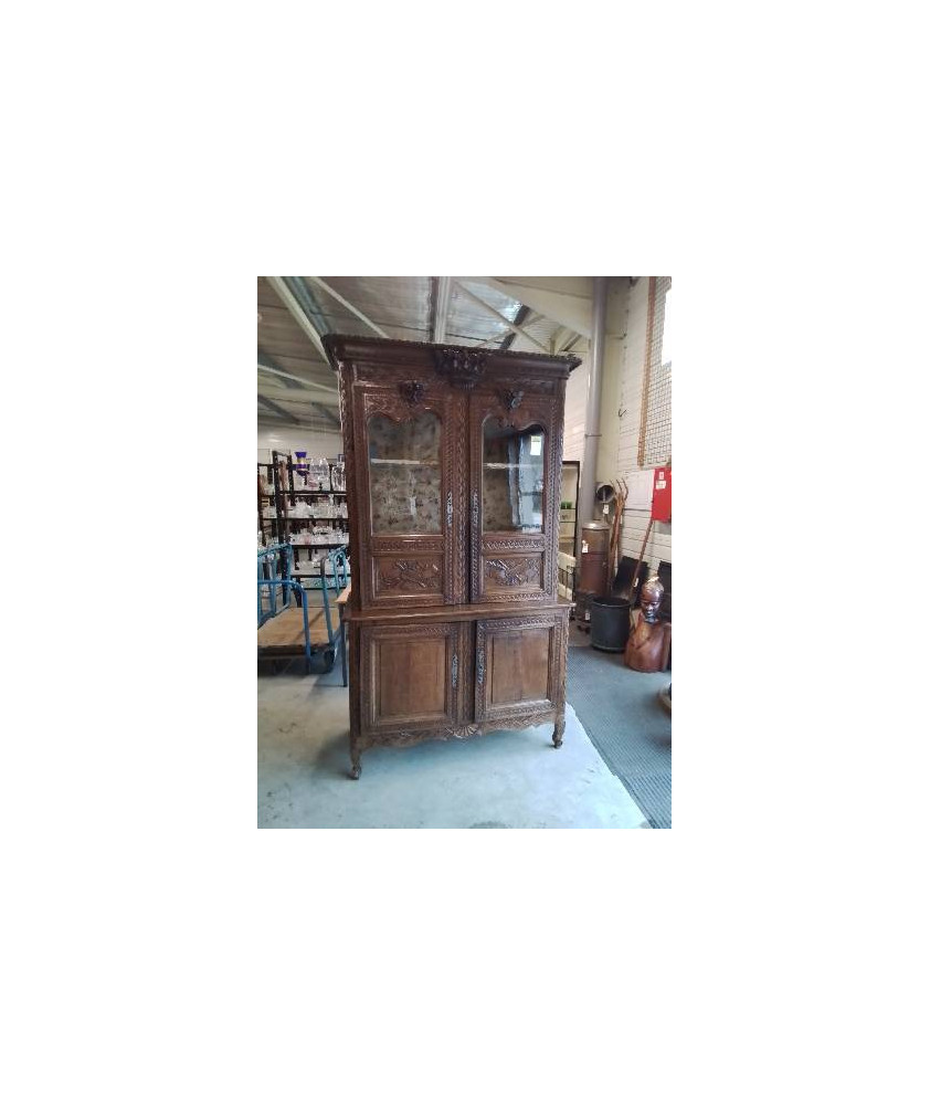 BUFFET DE MARIAGE CAUCHOIS VITRE AU PANIER  CHENE  DEBUT XIXE