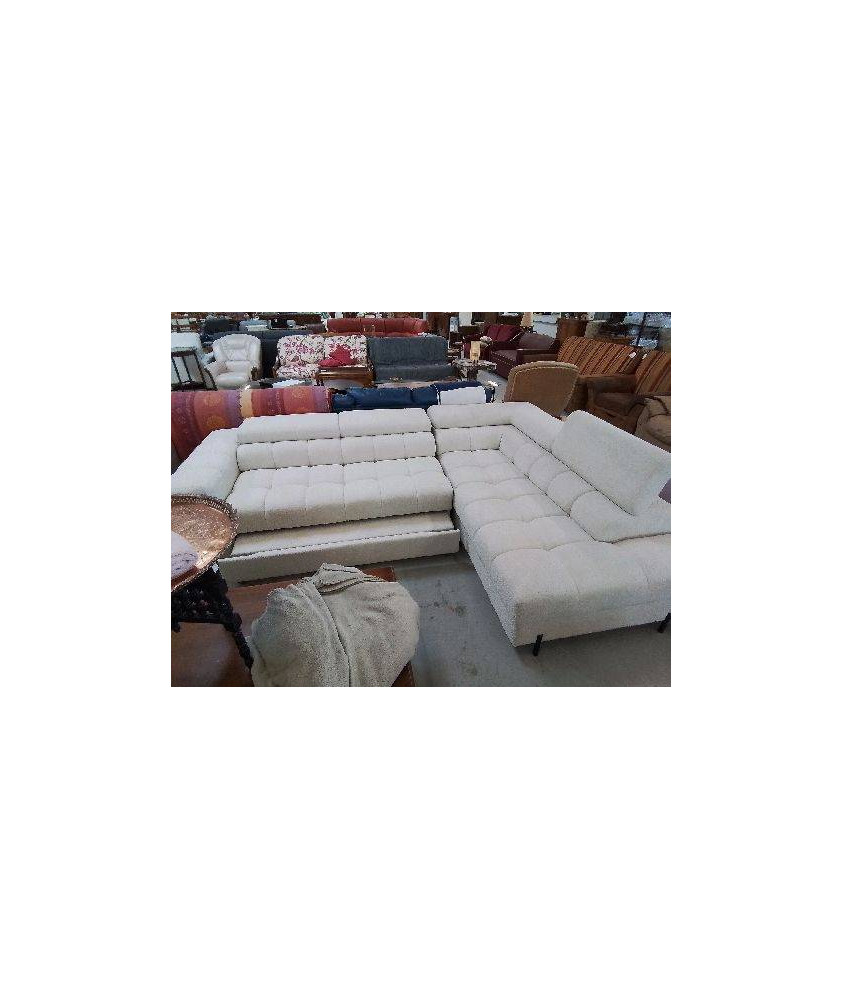 CANAPE D’ANGLE 5 PLACES CONVERTIBLE TISSUS BOUCLETTE REF : BMRALCXRLRR-HJ