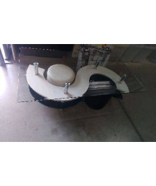 TABLE BASSE VERRE BISEAUTE + 2 POUFS