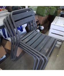 LOT DE 6 CHAISES DE JARDIN  GRISES À LATTES BOIS ET MÉTAL 