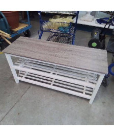 BANC MEUBLE À CHAUSSURES BLANC ET BOIS 