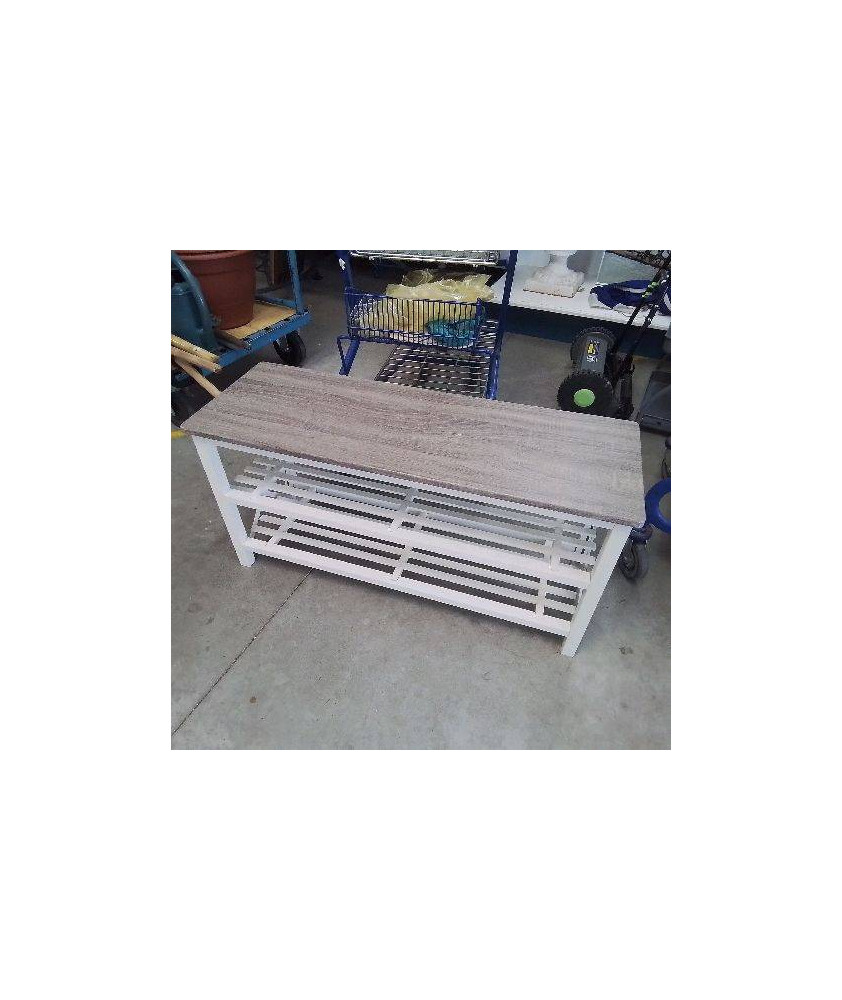BANC MEUBLE À CHAUSSURES BLANC ET BOIS 
