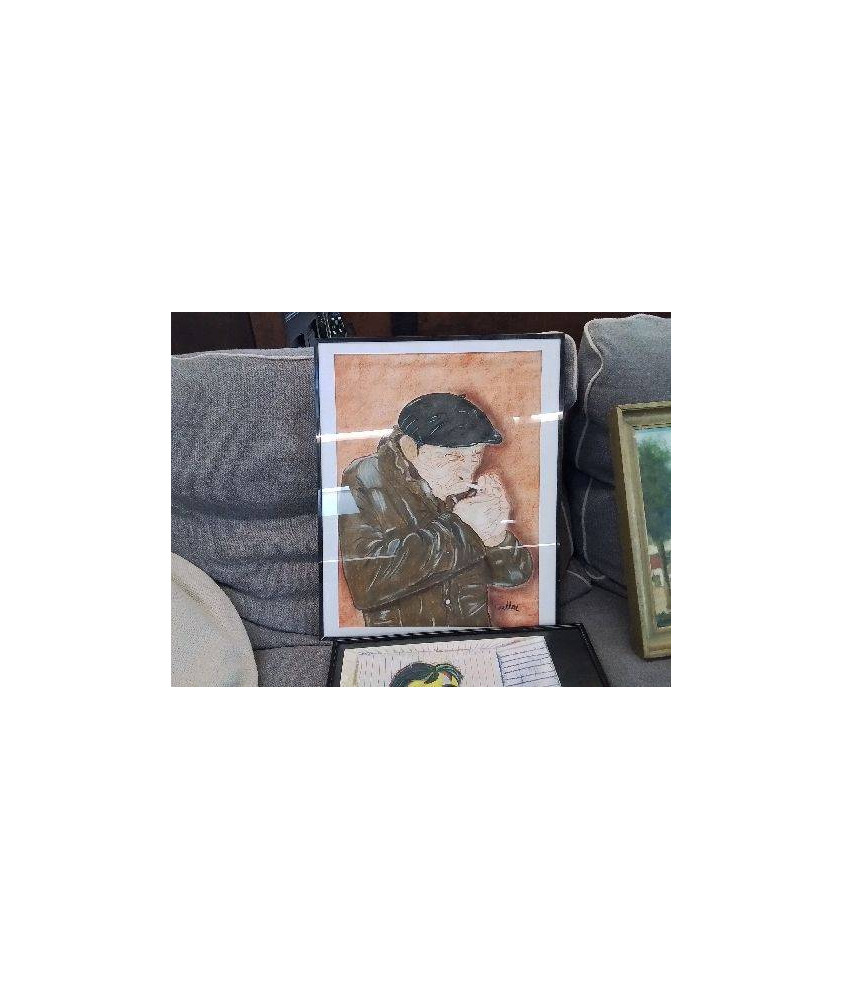 LE VIEUX FUMEUR PASTEL GRAS SUR PAPIER