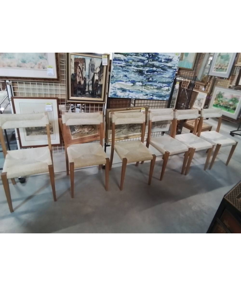 6 CHAISES CHÊNE CLAIR  ASSISE ET DOSSIER PAILLE NATURELLE