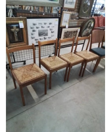 4 CHAISES BOIS PAILLÉ LA  RINASCENTE ITALIE ANNÉES 60