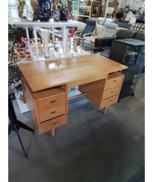 BUREAU CHÊNE CLAIR ANNÉES 50 6 TIROIRS 