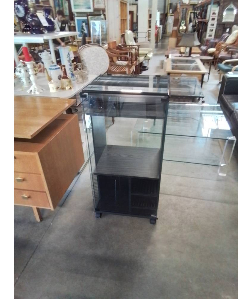 MEUBLE HI-FI 1 PORTE VITRÉE BOIS ET VERRE