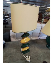 LAMPE  ALBRET ANNÉES 90 CÉRAMIQUE VERTE ET JAUNE AJ JAUNE A LISERÉ VERT