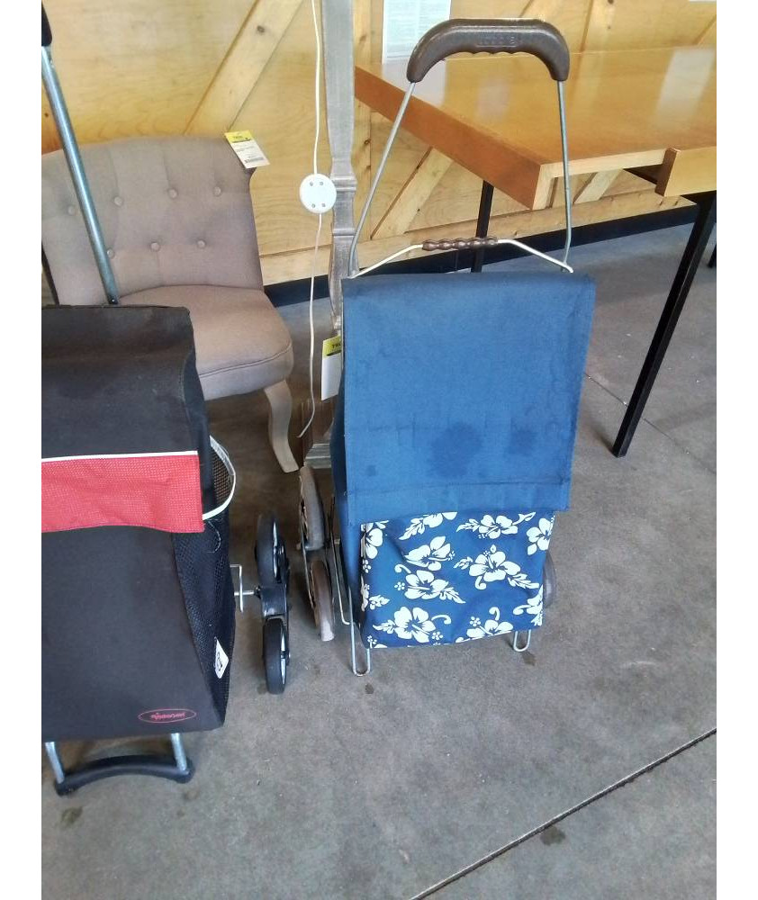 CHARIOT DE COURSES 6 ROUES CADDIE MÉTAL TOILE BLEUE 