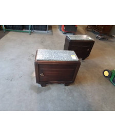 PAIRE DE CHEVETS BOIS ANNÉES 50 1 PORTE DESSUS MARBRE VEINÉ VERT