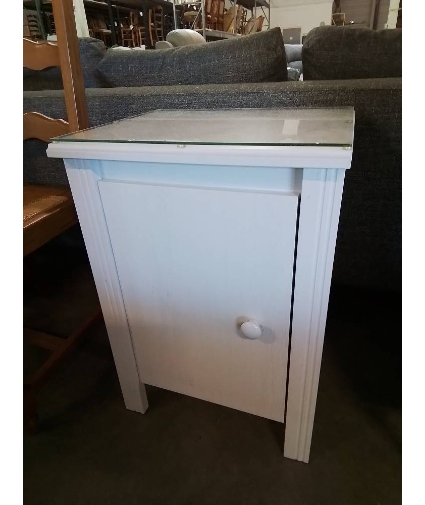 MEUBLE BOIS ECRU 1 PORTE DESSUS TABLETTE VERRE