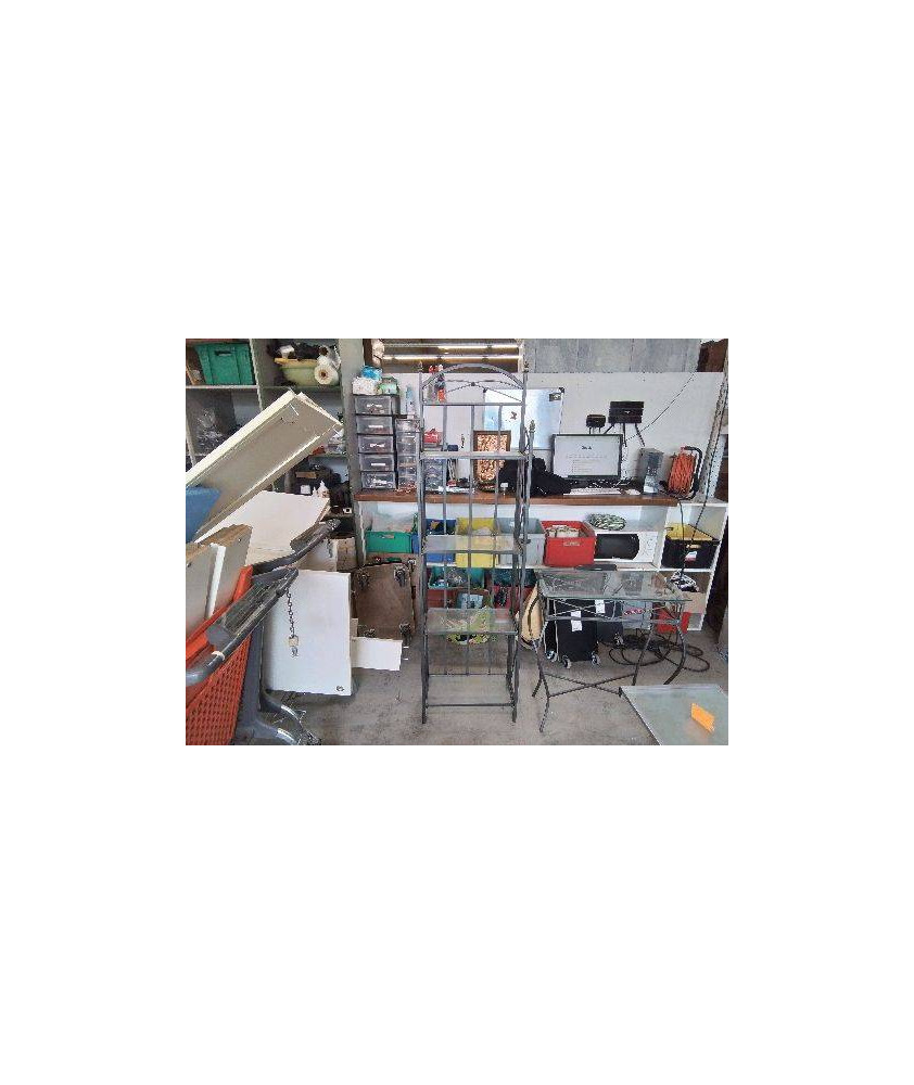 MEUBLE ÉTAGÈRE FER ET VERRE 