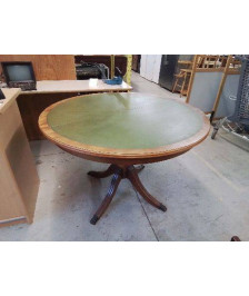 TABLE RONDE CUIR VERT ET BOIS PÂTE DE LION 