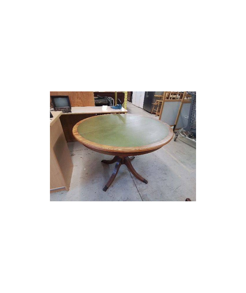 TABLE RONDE CUIR VERT ET BOIS PÂTE DE LION 