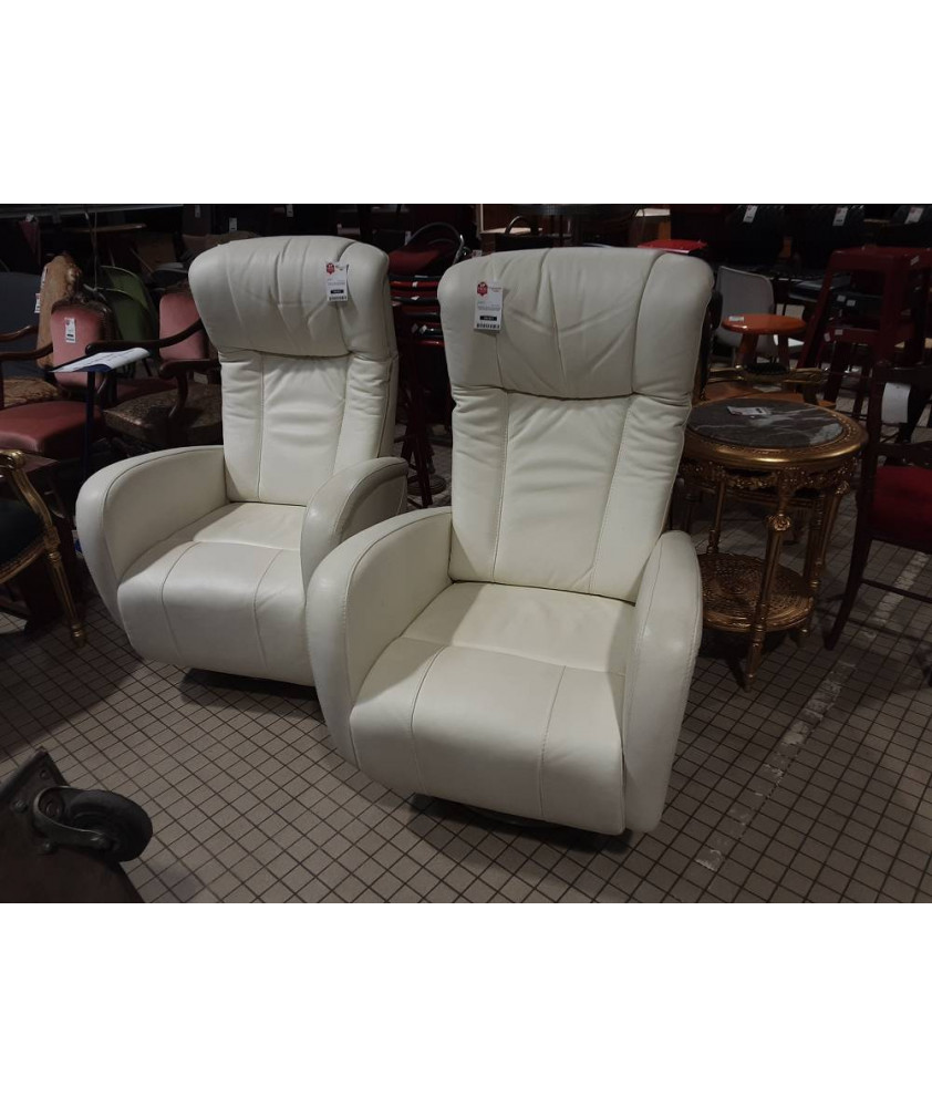 FAUTEUIL RELAX ELECTRIQUE CUIR BLANC SUR BATTERIE