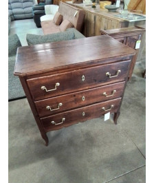 COMMODE BOIS PIEDS GALBES 3 TIROIRS POIGNÉES LAITON STYLE TRANSITION FIN XIXE