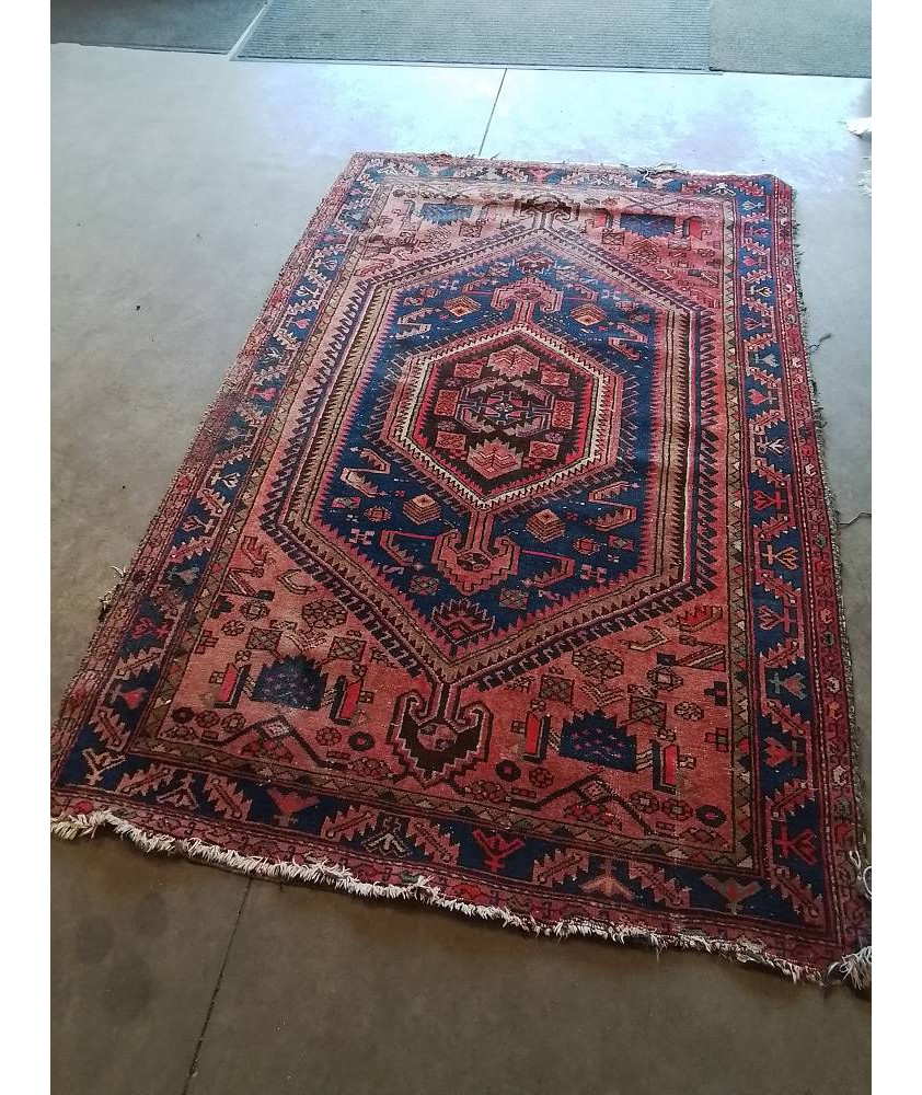 TAPIS LAINE FAIT MAIN BLEU ROUGE EN L\'ÉTAT 215X140CM