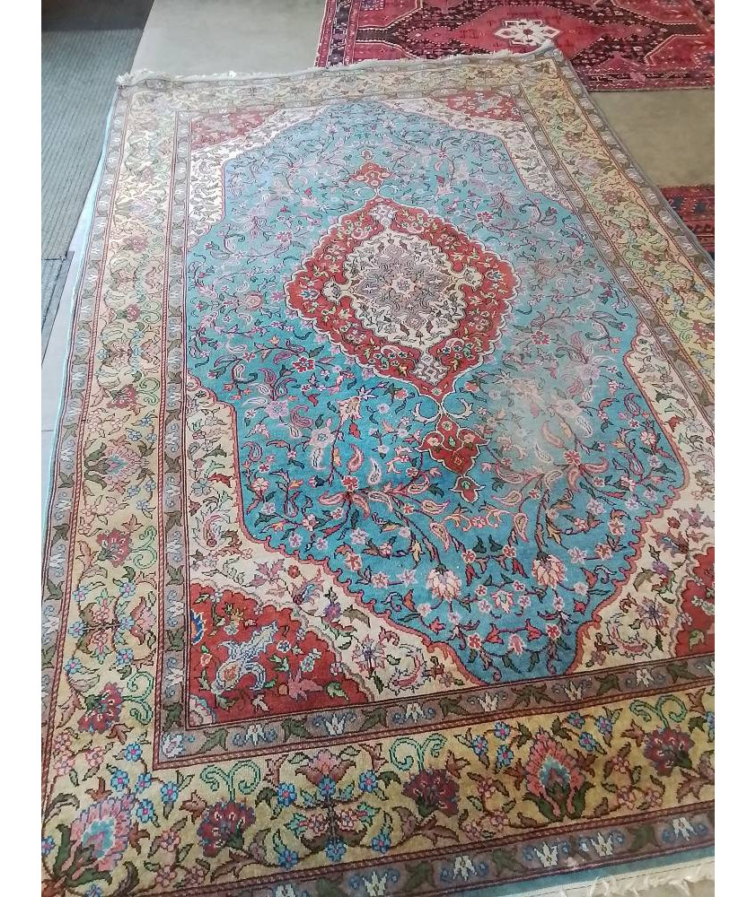 TAPJS LAINE FAIT MAIN BLEU ROUGE OCRE EN L\'ÉTAT 310X200XM