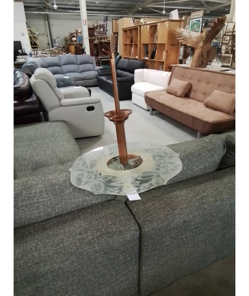 LUSTRE CUIVRE ET VERRE DÉCOR AUX FLEURS ART DÉCO 