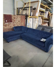 CANAPÉ D’ANGLE VELOURS BLEU GAUCHE STYLE CHESTERFIELD 