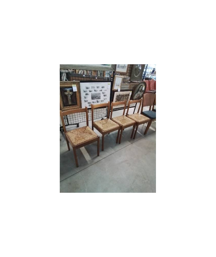 4 CHAISES BOIS PAILLÉ LA  RINASCENTE ITALIE ANNÉES 60