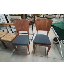 PAIRE DE CHAISES BOIS CLAIR ASSISE TISSU GRIS ANNÉES 50 