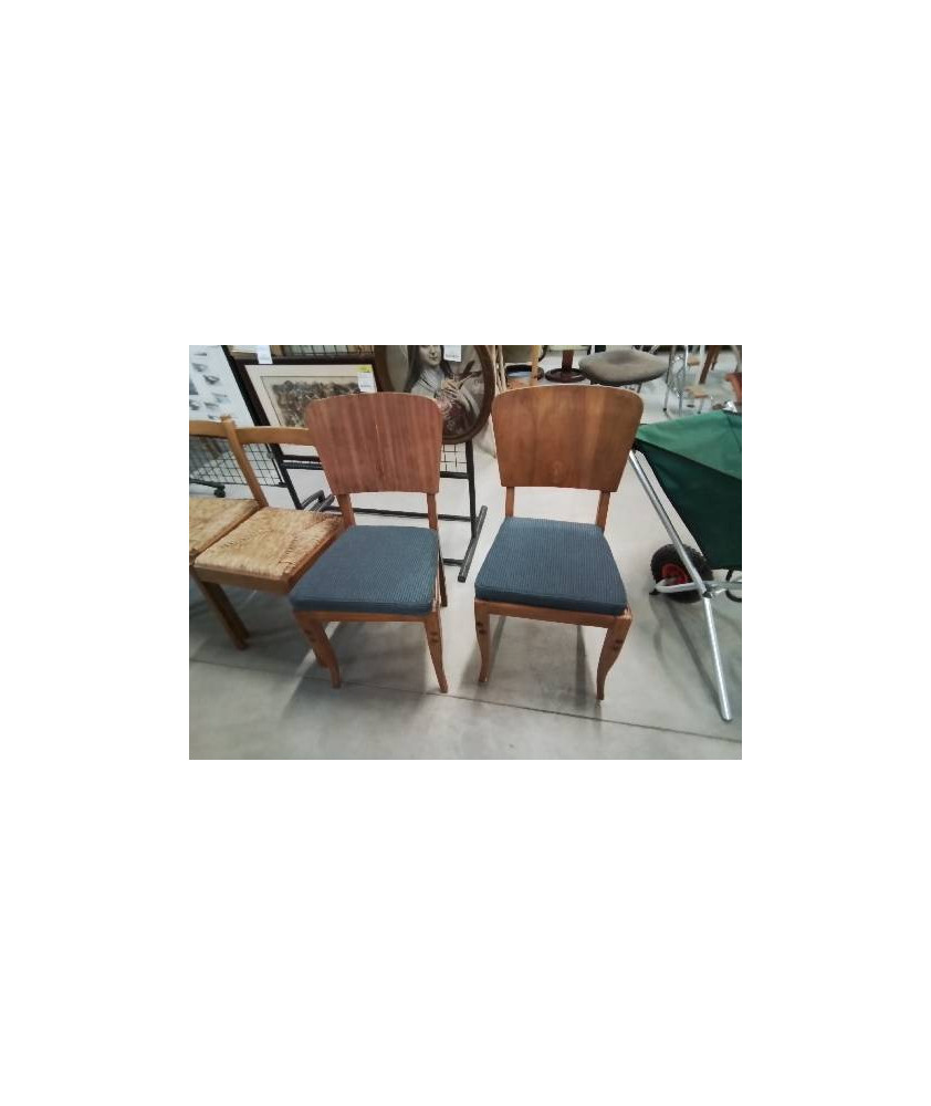 PAIRE DE CHAISES BOIS CLAIR ASSISE TISSU GRIS ANNÉES 50 