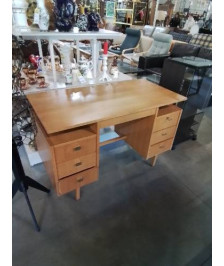 BUREAU CHÊNE CLAIR ANNÉES 50 6 TIROIRS 