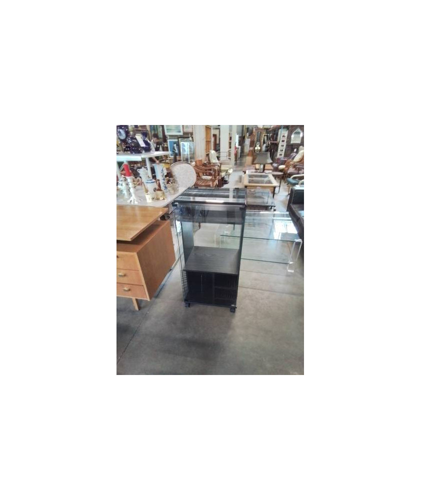 MEUBLE HI-FI 1 PORTE VITRÉE BOIS ET VERRE