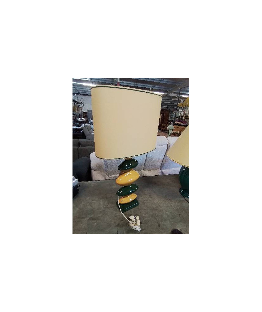 LAMPE  ALBRET ANNÉES 90 CÉRAMIQUE VERTE ET JAUNE AJ JAUNE A LISERÉ VERT