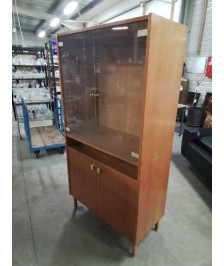 BIBLIOTHÈQUECHENE CLAIR  ANNÉES 60 2 PORTES VITRÉES 1 NICHE 2 PORTES PLEINES