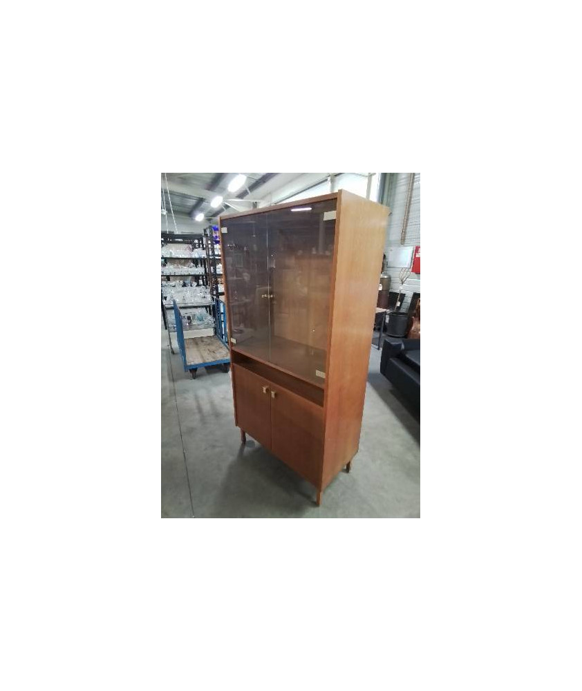 BIBLIOTHÈQUECHENE CLAIR  ANNÉES 60 2 PORTES VITRÉES 1 NICHE 2 PORTES PLEINES