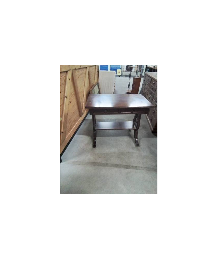 CONSOLE LYRE ACAJOU PIEDS GRIFFUS 2 TIROIRS 