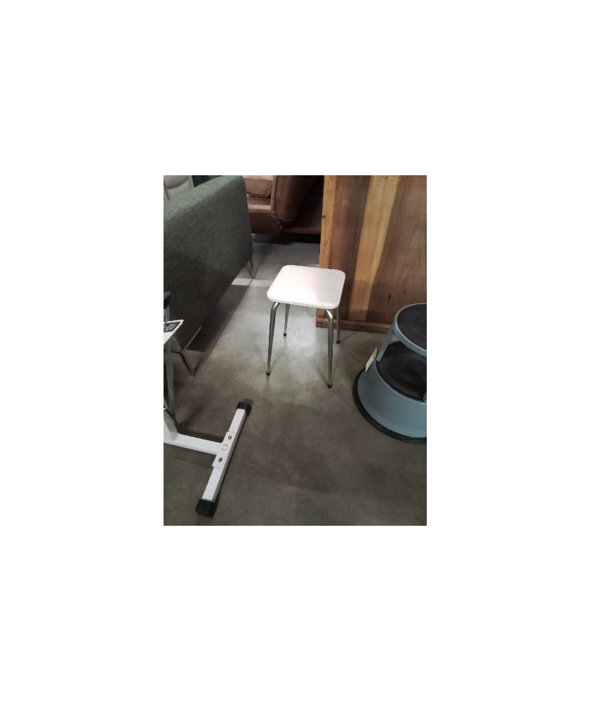TABOURET ASSISE SKAÏ ECRU PIÈTEMENT MÉTAL CHROMÉ ANNÉES 60